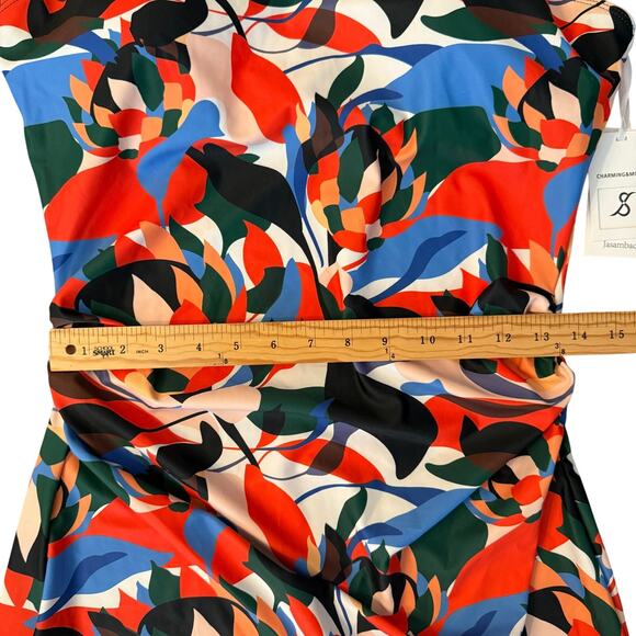 Jasambac Modest Swim Dress Size L Floral Print One Piece Skirted New NO BRIEFS - Picture 8 of 11